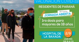 Este jueves 2 habrá vacunación masiva a mayores de 18 años sin turnos en Paraná