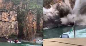Impactante desprendimiento de una roca sobre lanchas de turistas en Brasil. Muertos y heridos