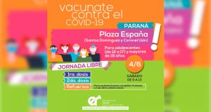 ¡Importante..!! Vacunación abierta COVID 19 éste sábado en una plaza de Paraná